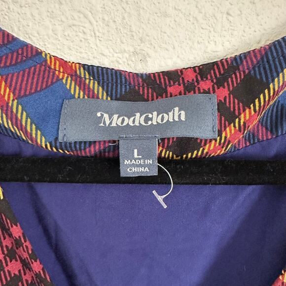 ModCloth Plaid Button-Front Fit & Flare Dress – Vintage Style, Size‎ L - Picture 3 of 9